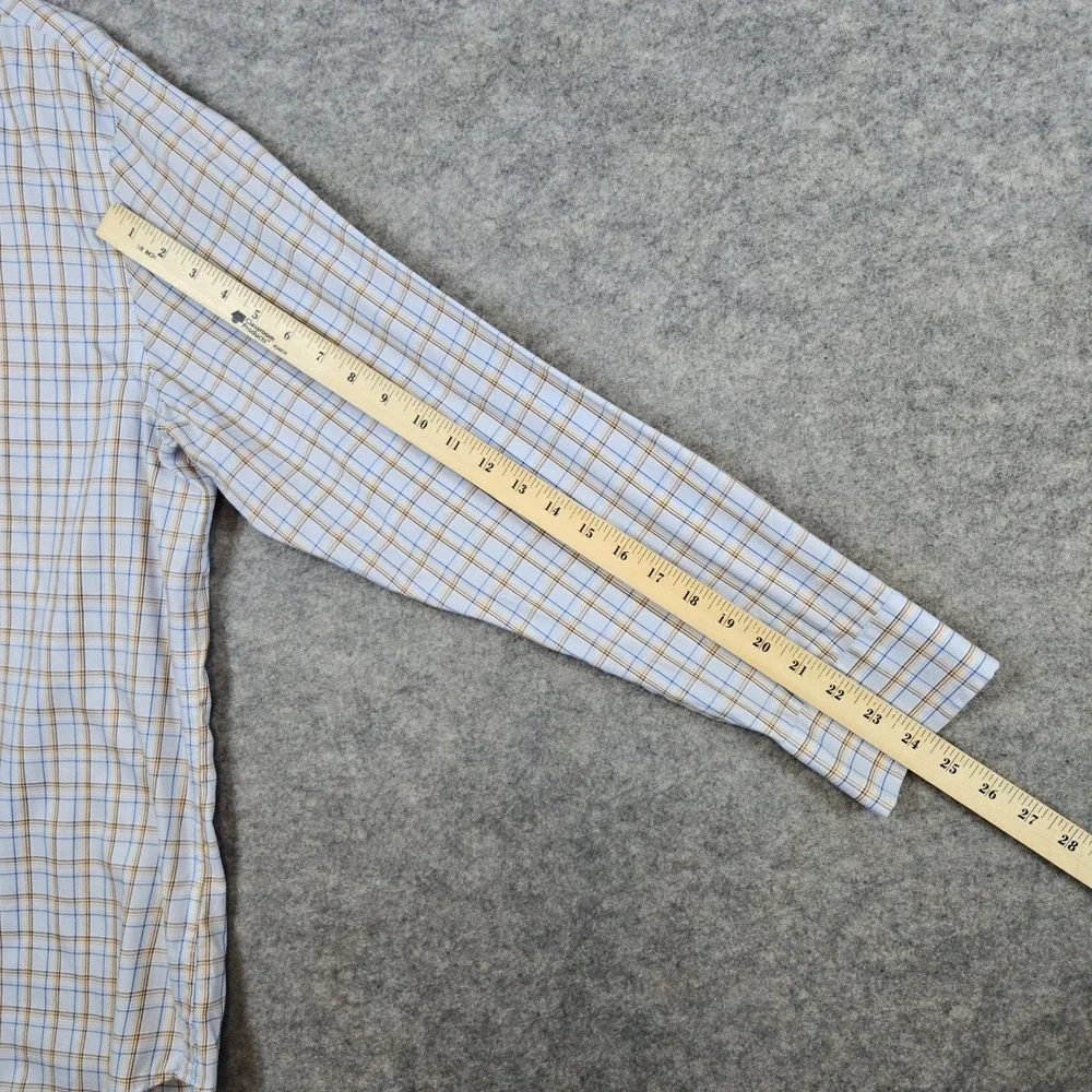 Banana Republic Men's Blue & Brown Windowpane Size XL 17-17 1/2 Dress Shirt Slim